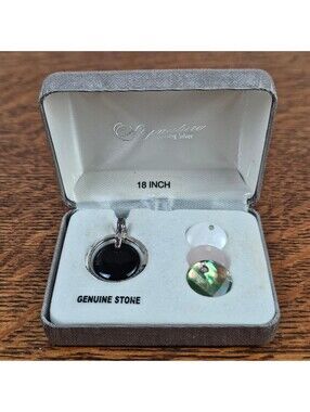 Signature 925 Sterling Silver Interchangeable Stone Necklace 18" Boxed